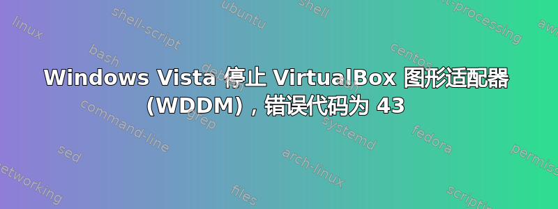 Windows Vista 停止 VirtualBox 图形适配器 (WDDM)，错误代码为 43