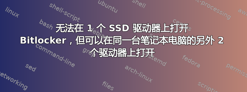 无法在 1 个 SSD 驱动器上打开 Bitlocker，但可以在同一台笔记本电脑的另外 2 个驱动器上打开