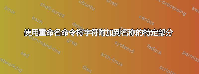 使用重命名命令将字符附加到名称的特定部分