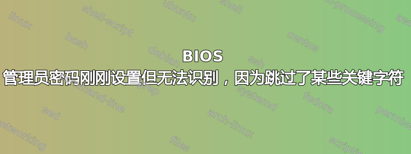 BIOS 管理员密码刚刚设置但无法识别，因为跳过了某些关键字符