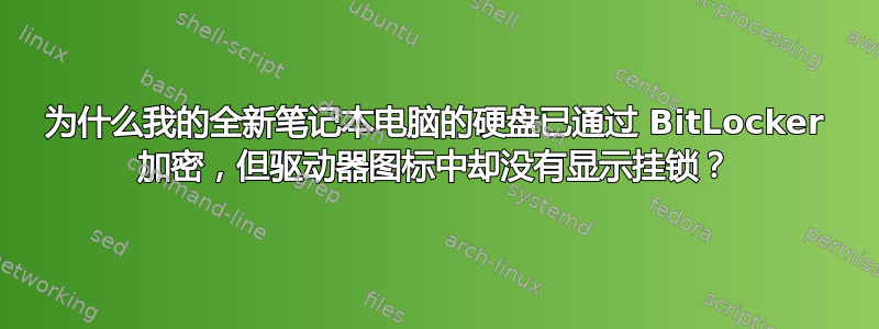 为什么我的全新笔记本电脑的硬盘已通过 BitLocker 加密，但驱动器图标中却没有显示挂锁？