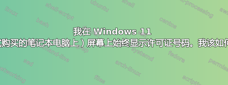 我在 Windows 11 上（在正式购买的笔记本电脑上）屏幕上始终显示许可证号码。我该如何隐藏它？