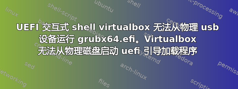 UEFI 交互式 shell virtualbox 无法从物理 usb 设备运行 grubx64.efi。Virtualbox 无法从物理磁盘启动 uefi 引导加载程序