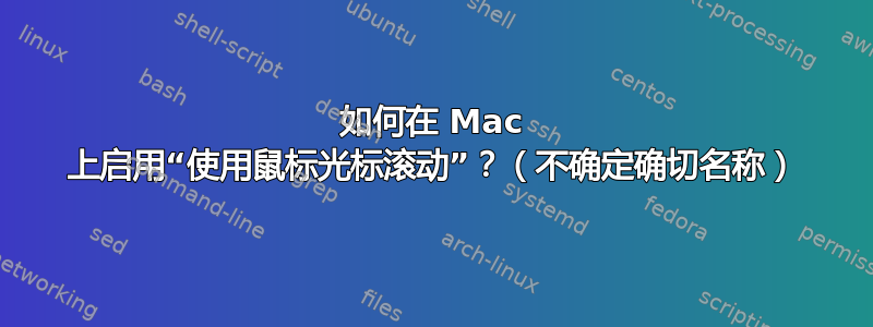 如何在 Mac 上启用“使用鼠标光标滚动”？（不确定确切名称）