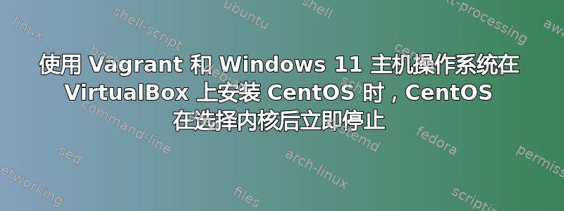 使用 Vagrant 和 Windows 11 主机操作系统在 VirtualBox 上安装 CentOS 时，CentOS 在选择内核后立即停止