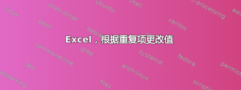 Excel，根据重复项更改值