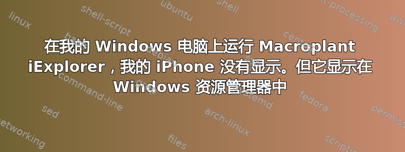 在我的 Windows 电脑上运行 Macroplant iExplorer，我的 iPhone 没有显示。但它显示在 Windows 资源管理器中