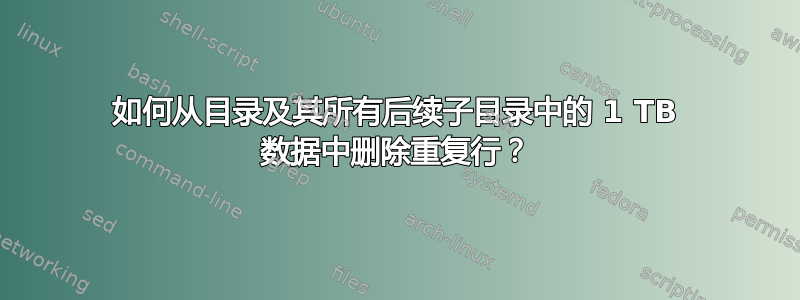 如何从目录及其所有后续子目录中的 1 TB 数据中删除重复行？