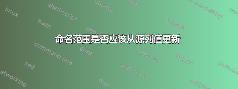 命名范围是否应该从源列值更新