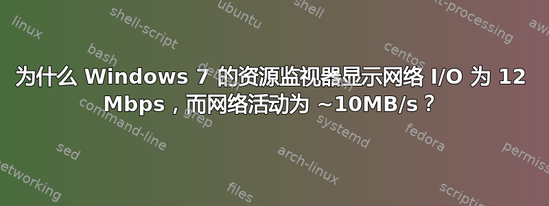 为什么 Windows 7 的资源监视器显示网络 I/O 为 12 Mbps，而网络活动为 ~10MB/s？