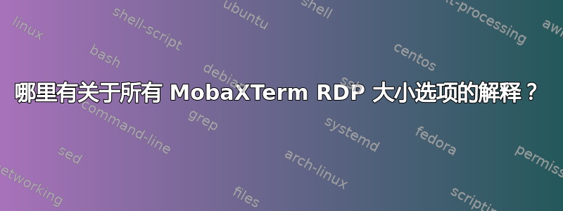 哪里有关于所有 MobaXTerm RDP 大小选项的解释？