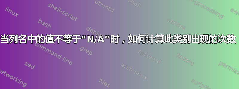 当列名中的值不等于“N/A”时，如何计算此类别出现的次数