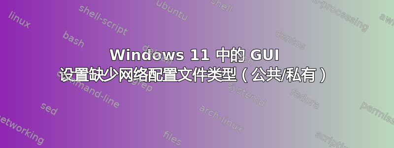 Windows 11 中的 GUI 设置缺少网络配置文件类型（公共/私有）