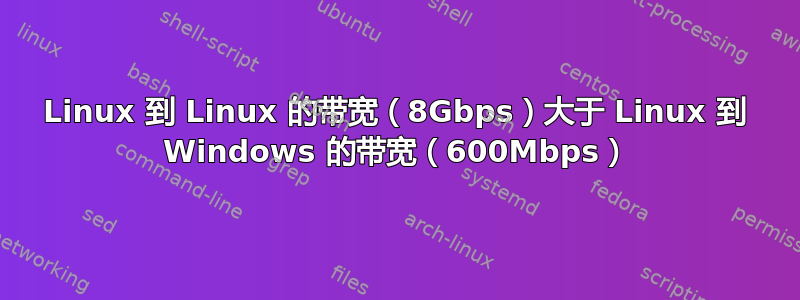 Linux 到 Linux 的带宽（8Gbps）大于 Linux 到 Windows 的带宽（600Mbps）