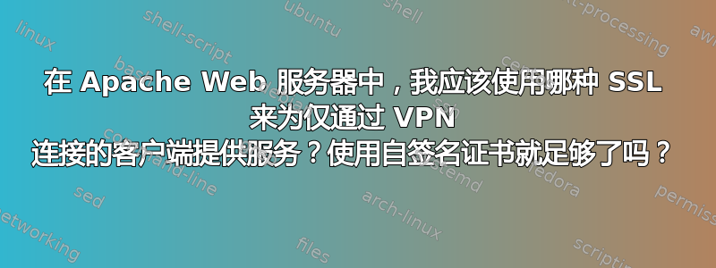 在 Apache Web 服务器中，我应该使用哪种 SSL 来为仅通过 VPN 连接的客户端提供服务？使用自签名证书就足够了吗？