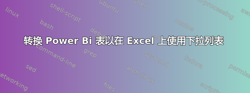 转换 Power Bi 表以在 Excel 上使用下拉列表