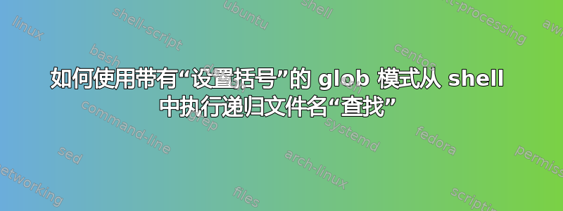 如何使用带有“设置括号”的 glob 模式从 shell 中执行递归文件名“查找”