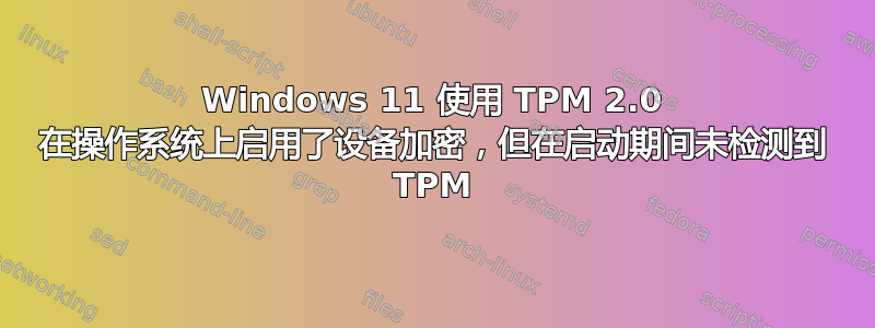 Windows 11 使用 TPM 2.0 在操作系统上启用了设备加密，但在启动期间未检测到 TPM