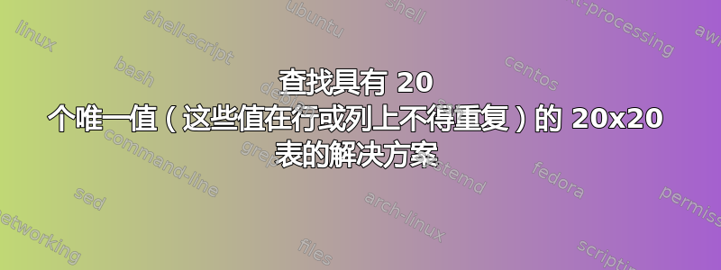 查找具有 20 个唯一值（这些值在行或列上不得重复）的 20x20 表的解决方案