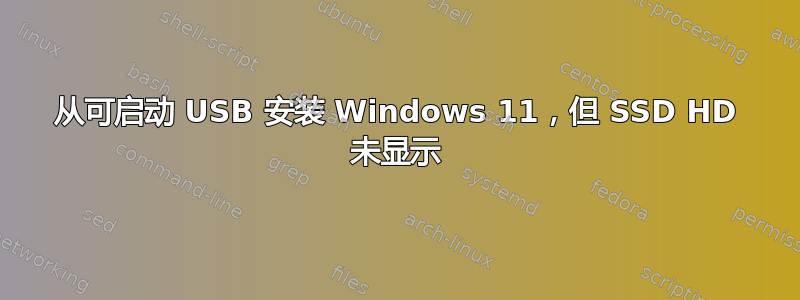 从可启动 USB 安装 Windows 11，但 SSD HD 未显示