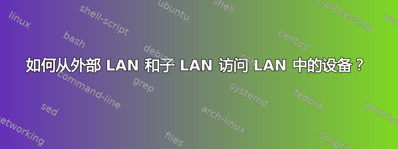 如何从外部 LAN 和子 LAN 访问 LAN 中的设备？