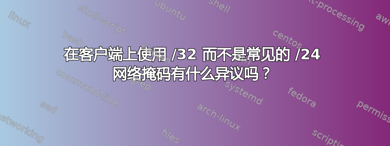 在客户端上使用 /32 而不是常见的 /24 网络掩码有什么异议吗？