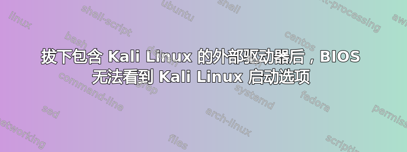 拔下包含 Kali Linux 的外部驱动器后，BIOS 无法看到 Kali Linux 启动选项