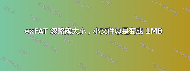 exFAT 忽略簇大小，小文件总是变成 1MB