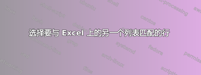 选择要与 Excel 上的另一个列表匹配的行