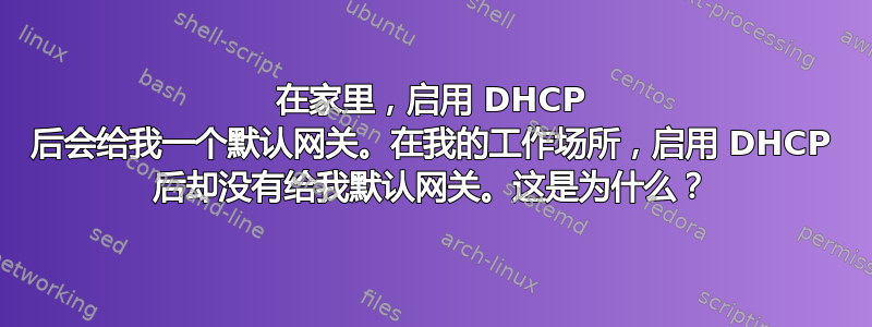 在家里，启用 DHCP 后会给我一个默认网关。在我的工作场所，启用 DHCP 后却没有给我默认网关。这是为什么？