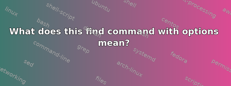What does this find command with options mean?