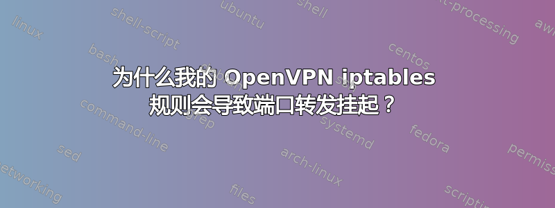 为什么我的 OpenVPN iptables 规则会导致端口转发挂起？