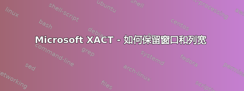 Microsoft XACT - 如何保留窗口和列宽