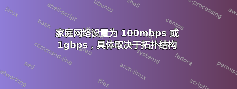 家庭网络设置为 100mbps 或 1gbps，具体取决于拓扑结构