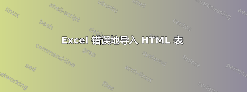 Excel 错误地导入 HTML 表