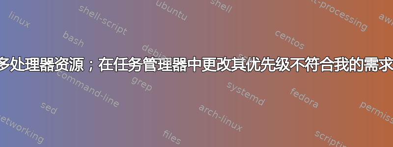 我需要让某个进程获得更多处理器资源；在任务管理器中更改其优先级不符合我的需求。我需要设置某个百分比