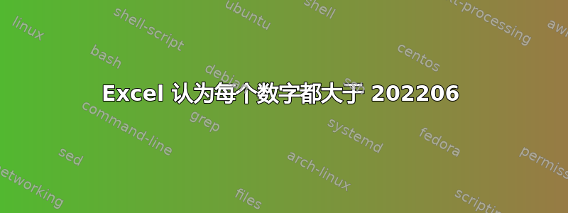 Excel 认为每个数字都大于 202206