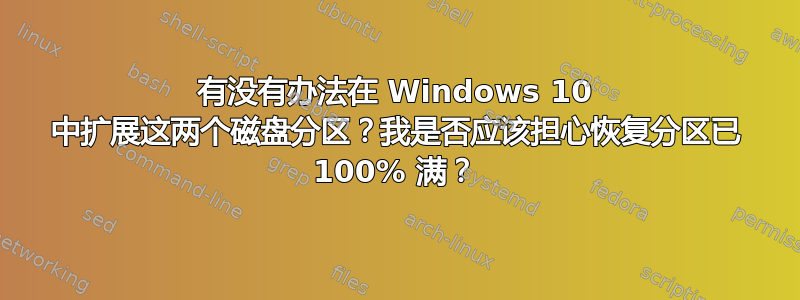 有没有办法在 Windows 10 中扩展这两个磁盘分区？我是否应该担心恢复分区已 100% 满？