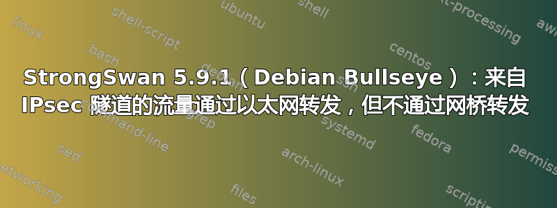 StrongSwan 5.9.1（Debian Bullseye）：来自 IPsec 隧道的流量通过以太网转发，但不通过网桥转发