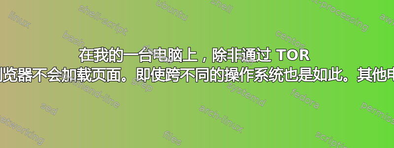 在我的一台电脑上，除非通过 TOR 路由，否则浏览器不会加载页面。即使跨不同的操作系统也是如此。其他电脑运行正常