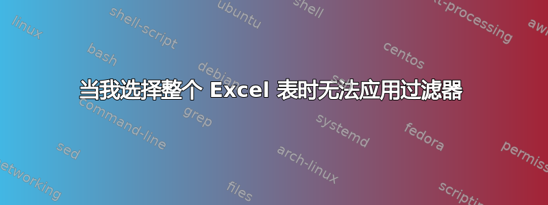 当我选择整个 Excel 表时无法应用过滤器