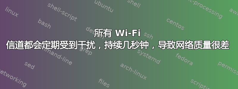 所有 Wi-Fi 信道都会定期受到干扰，持续几秒钟，导致网络质量很差