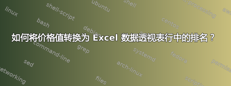 如何将价格值转换为 Excel 数据透视表行中的排名？