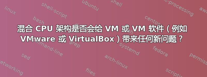 混合 CPU 架构是否会给 VM 或 VM 软件（例如 VMware 或 VirtualBox）带来任何新问题？