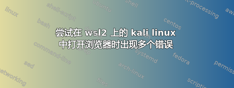 尝试在 wsl2 上的 kali linux 中打开浏览器时出现多个错误