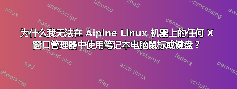 为什么我无法在 Alpine Linux 机器上的任何 X 窗口管理器中使用笔记本电脑鼠标或键盘？