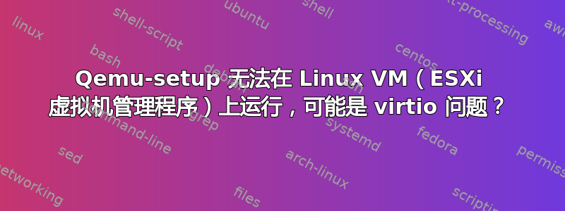 Qemu-setup 无法在 Linux VM（ESXi 虚拟机管理程序）上运行，可能是 virtio 问题？