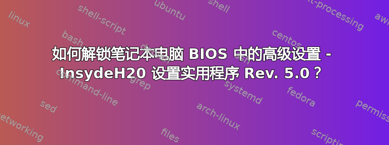 如何解锁笔记本电脑 BIOS 中的高级设置 - InsydeH20 设置实用程序 Rev. 5.0？