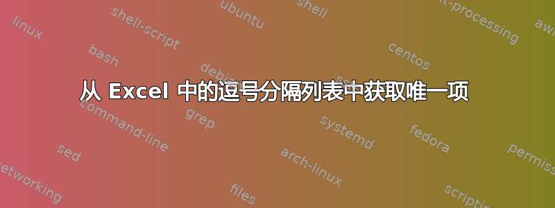 从 Excel 中的逗号分隔列表中获取唯一项