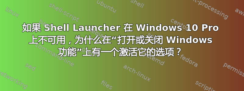 如果 Shell Launcher 在 Windows 10 Pro 上不可用，为什么在“打开或关闭 Windows 功能”上有一个激活它的选项？